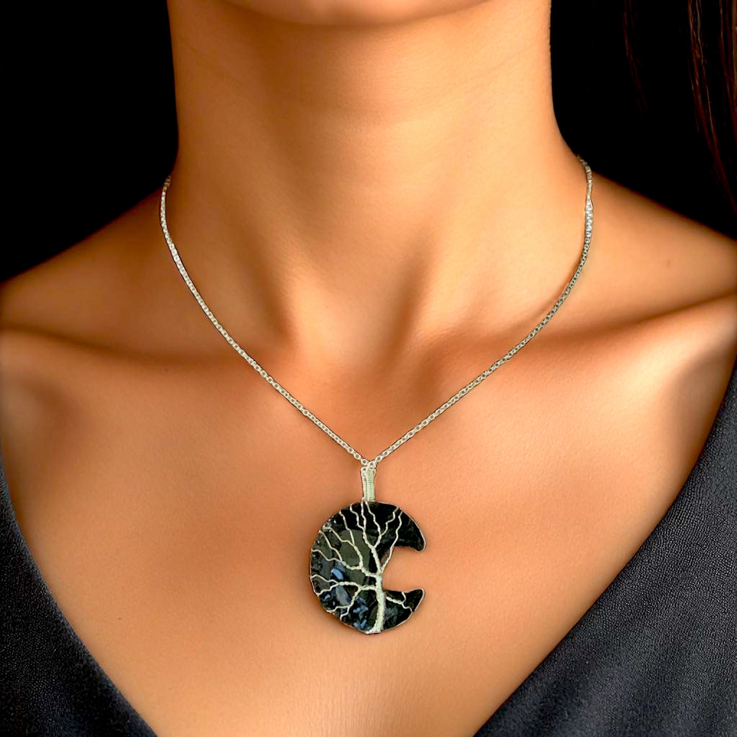 Necklace - Raw Obsidian Tree of Life $25